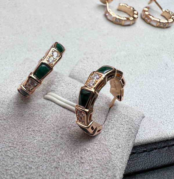 ORECCHINI SERPENTI IN MALACHITE E ORO ROSA