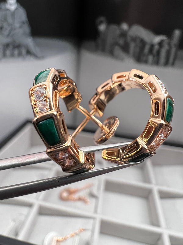 ORECCHINI SERPENTI IN MALACHITE E ORO ROSA