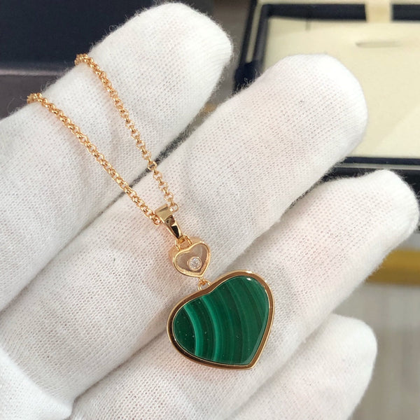HAPPY HEART NECKLACE MALACHITE PINK GOLD
