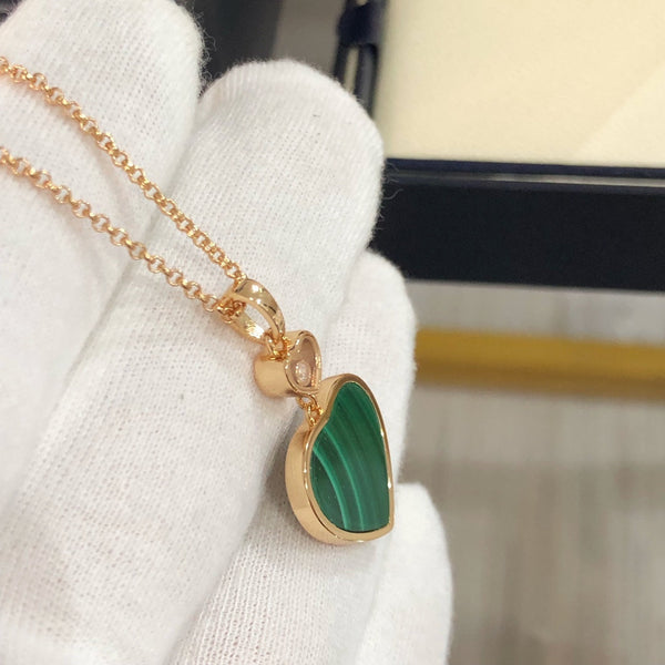 HAPPY HEART NECKLACE MALACHITE PINK GOLD