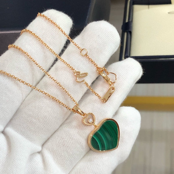 HAPPY HEART NECKLACE MALACHITE PINK GOLD