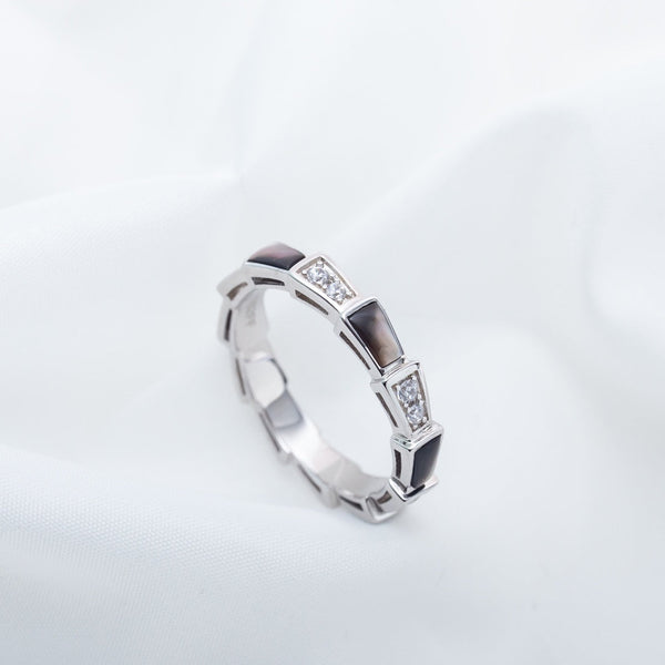 ANELLO SERPENTI ARGENTO DIAMANTE NERO MOP 3MM