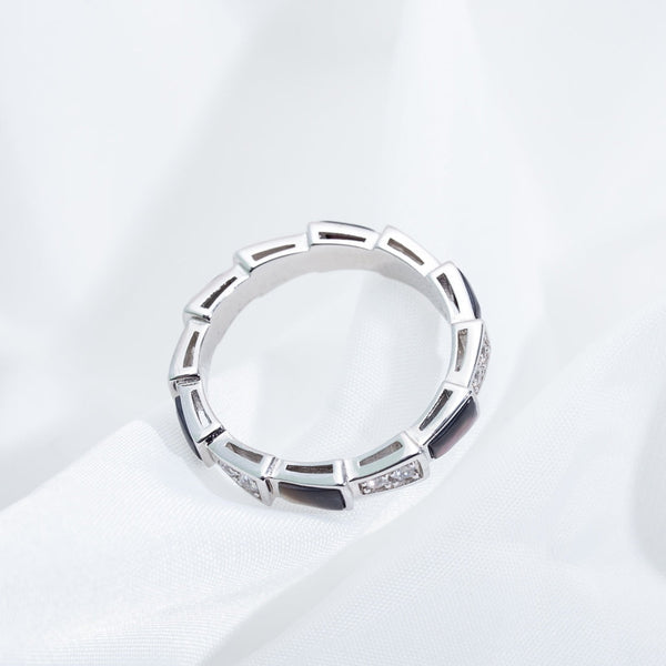 ANELLO SERPENTI ARGENTO DIAMANTE NERO MOP 3MM
