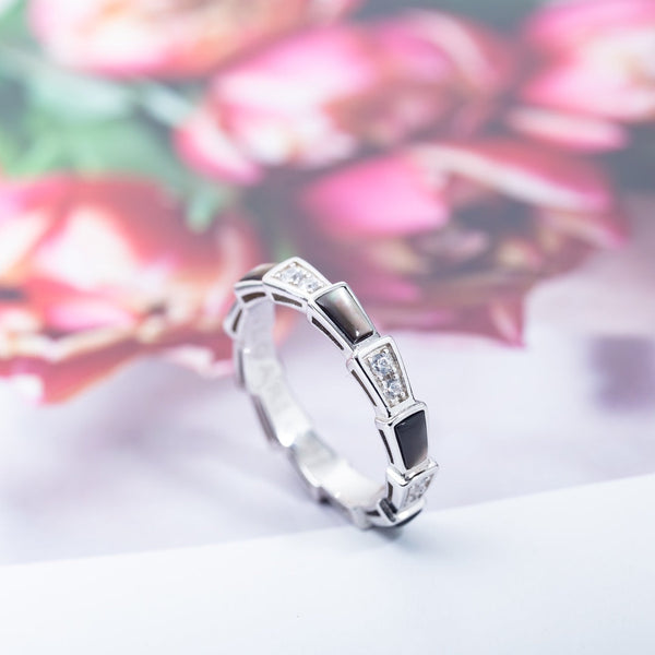 ANELLO SERPENTI ARGENTO DIAMANTE NERO MOP 3MM