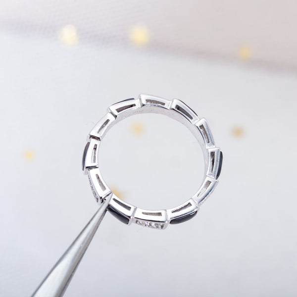 ANELLO SERPENTI ARGENTO DIAMANTE NERO MOP 3MM