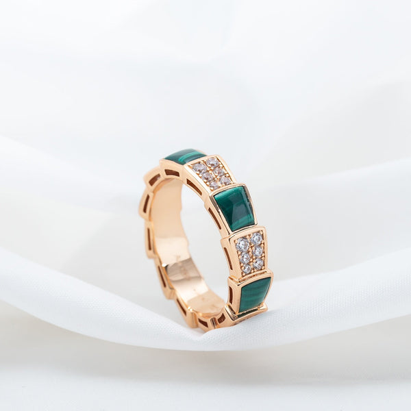 ANELLO SERPENTI ORO ROSA MALACHITE DIAMANTI PAVE' 4MM