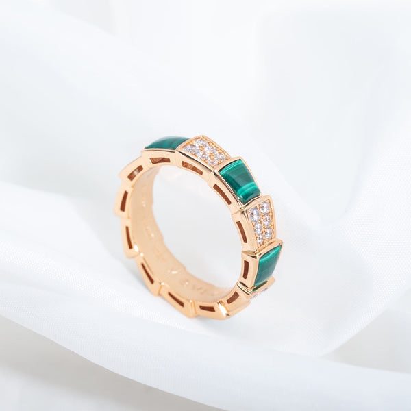 ANELLO SERPENTI ORO ROSA MALACHITE DIAMANTI PAVE' 4MM
