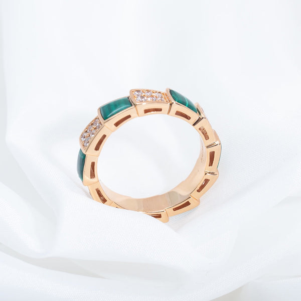 ANELLO SERPENTI ORO ROSA MALACHITE DIAMANTI PAVE' 4MM
