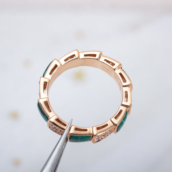 ANELLO SERPENTI ORO ROSA MALACHITE DIAMANTI PAVE' 4MM