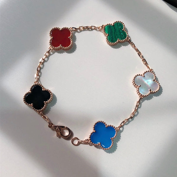 BRACCIALE CLOVER MULTICOLOR IN ORO ROSA 5 MOTIVI