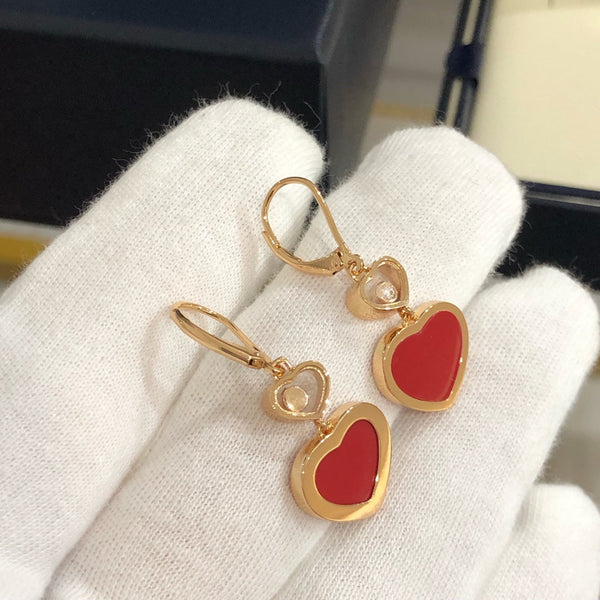 HAPPY HEART PINK GOLD CARNELIAN EARRINGS