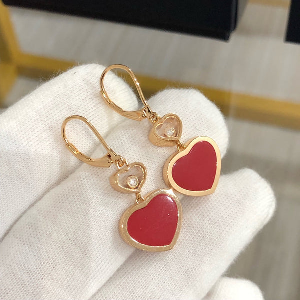 HAPPY HEART PINK GOLD CARNELIAN EARRINGS