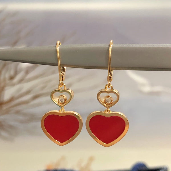 HAPPY HEART PINK GOLD CARNELIAN EARRINGS