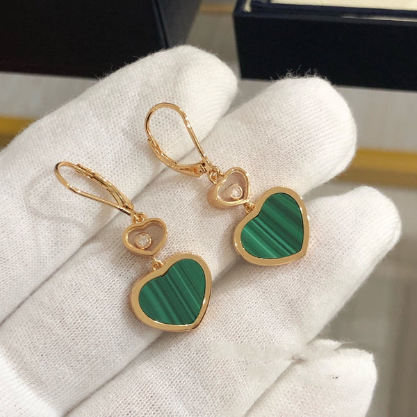 HAPPY HEART PINK GOLD MALACHITE EARRINGS
