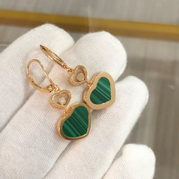 HAPPY HEART PINK GOLD MALACHITE EARRINGS
