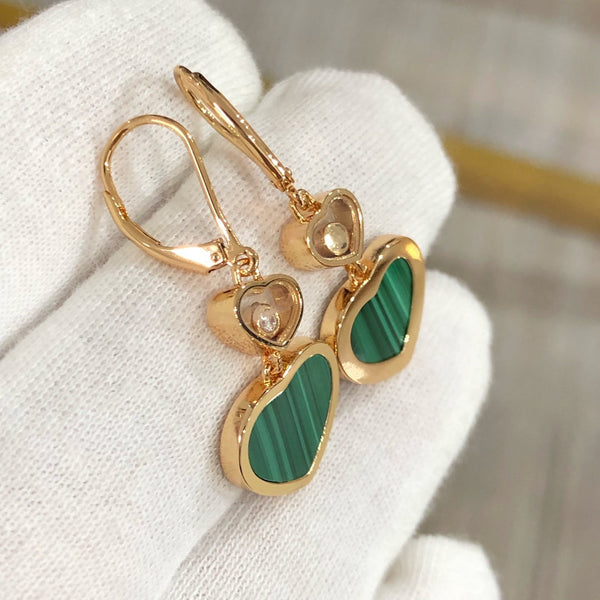 HAPPY HEART PINK GOLD MALACHITE EARRINGS