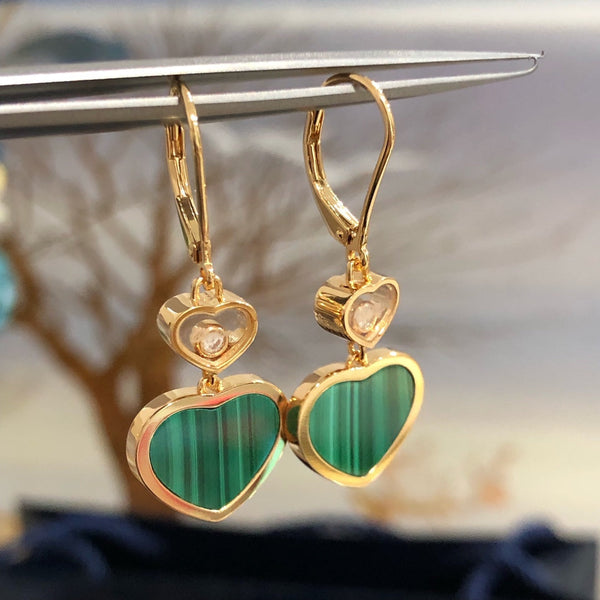 HAPPY HEART PINK GOLD MALACHITE EARRINGS
