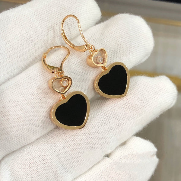 ORECCHINI HAPPY HEART IN ORO ROSA E ONICE