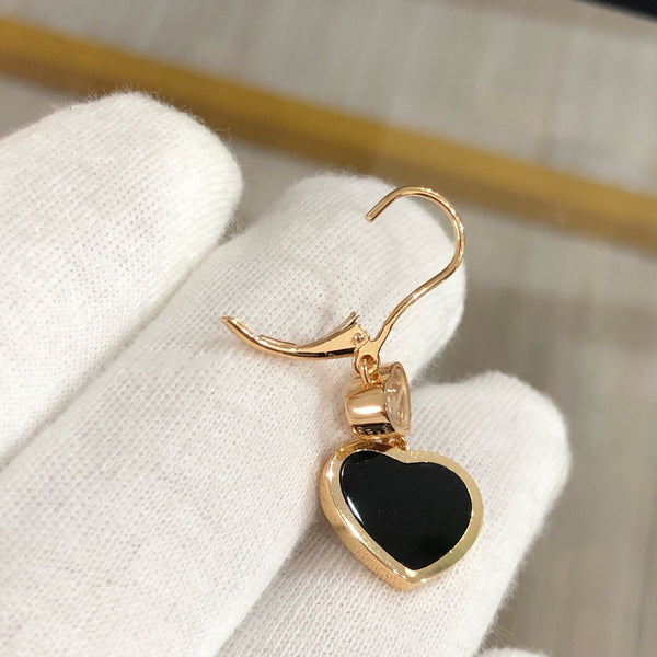 ORECCHINI HAPPY HEART IN ORO ROSA E ONICE