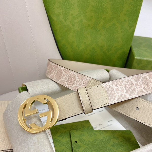 GG BELT DOUBLE G BUCKLE PINK CANVAS