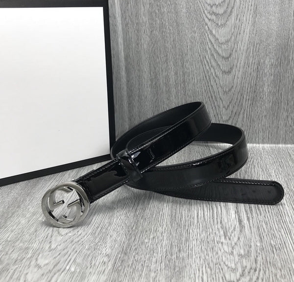 GG BELT INTERLOCKING G BUCKLE 25MM BLACK LEATHER