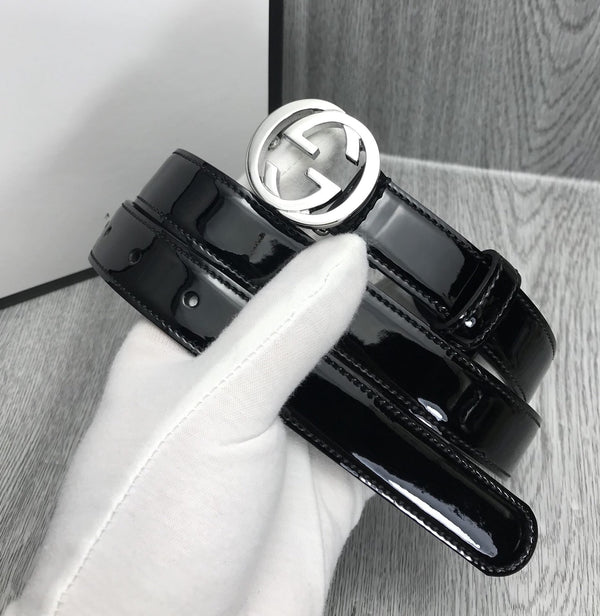 GG BELT INTERLOCKING G BUCKLE 25MM BLACK LEATHER