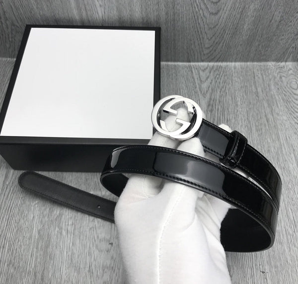 GG BELT INTERLOCKING G BUCKLE 25MM BLACK LEATHER