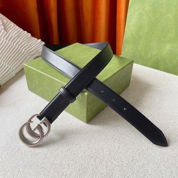 GG BELT DOUBLE G BUCKLE 30MM BLACK LEATHER