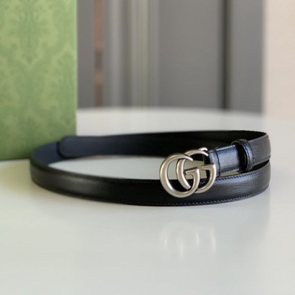 GG MARMONT THIN BELT DOUBLE G BUCKLE BLACK LEATHER