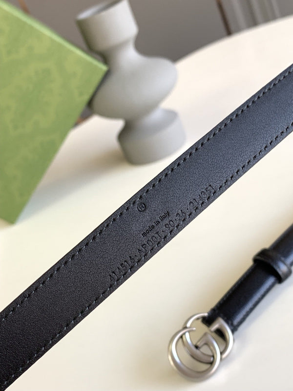 GG MARMONT THIN BELT DOUBLE G BUCKLE BLACK LEATHER