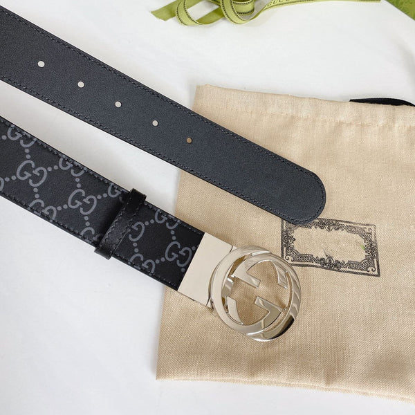 INTERLOCKING G SILVER BUCKLE 38MM BLACK LEAHTER MONOGRAM