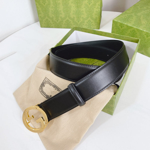 INTERLOCKING G GOLD BUCKLE 40MM BLACK LEAHTER