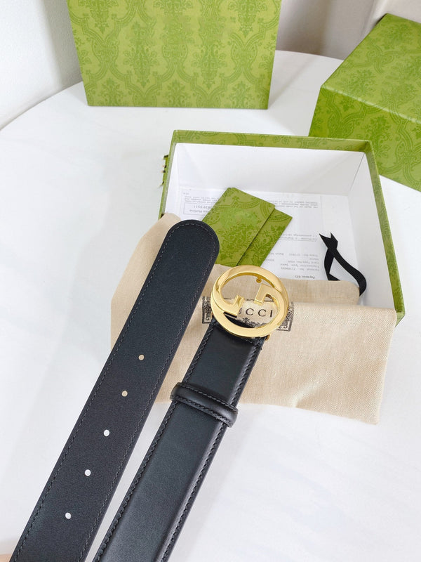 INTERLOCKING G GOLD BUCKLE 40MM BLACK LEAHTER