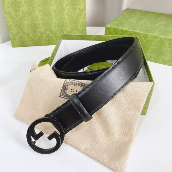 INTERLOCKING G BLACK BUCKLE 40MM BLACK LEAHTER