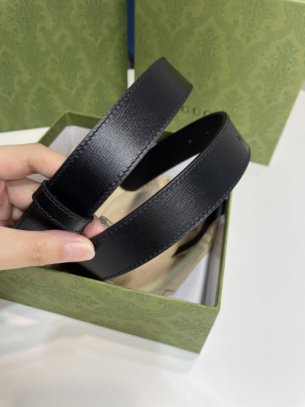 MARMONT 30MM DOUBLE G GOLD BUCKLE BLACK LEATHER