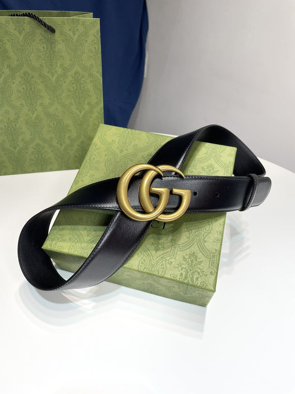 DOUBLE G MARMONT GOLD BUCKLE 40MM BLACK LEATHER