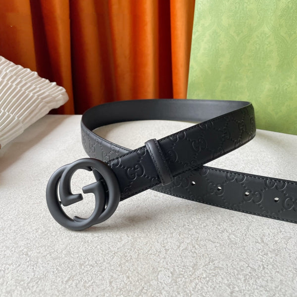 DOUBLE G BLACK BUCKLE 40MM BLACK EMPREINTE LEATHER