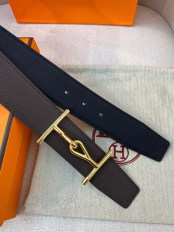 H JUMBO BELT 38MM GOLD BUCKLE DARK BLUE ETOUPE LEATHER