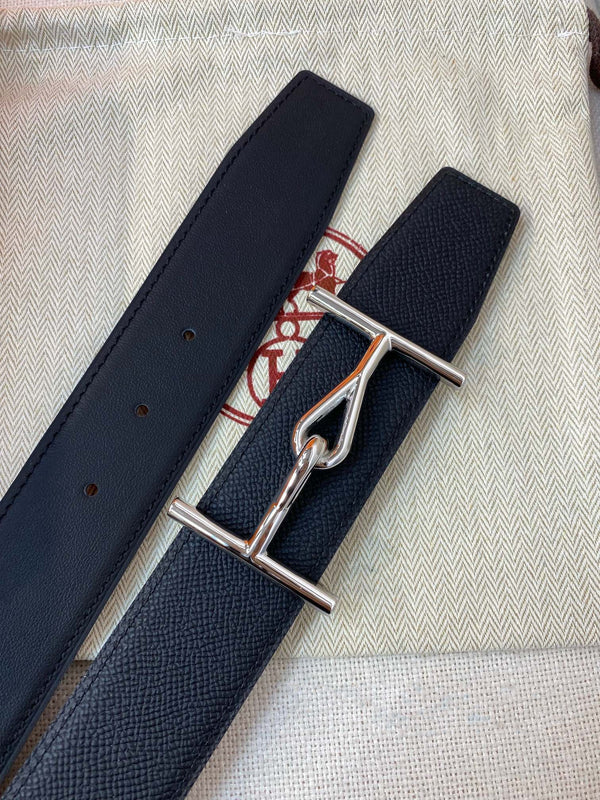 H JUMBO BELT 38MM SILVER BUCKLE DARK BLUE BLACK LEATHER