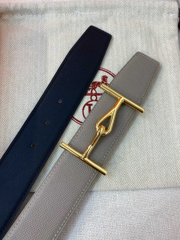 H JUMBO BELT 40MM GOLD BUCKLE DARK BLUE GREY LEATHER