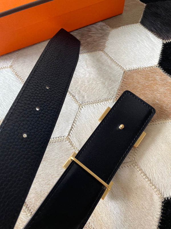 H CONTANCE BELT 38MM GOLD BUCKLE BLACK LEATHER