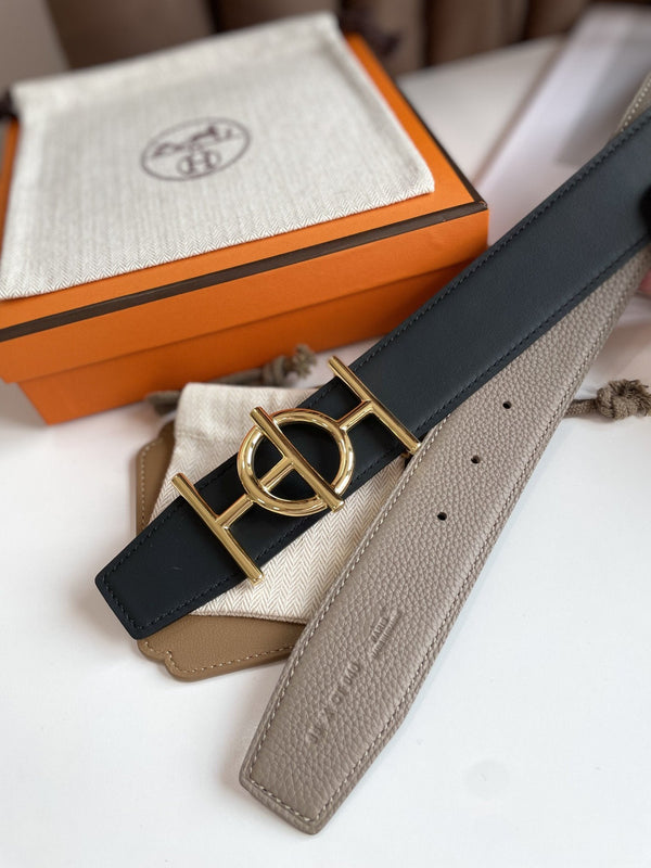 H ULYSSE BELT 38MM GOLD BUCKLE BLACK ETOUPE LEATHER
