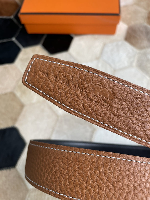 H CONTANCE BELT 32MM SILVER BUCKLE BLACK DARK BROWN LEATHER