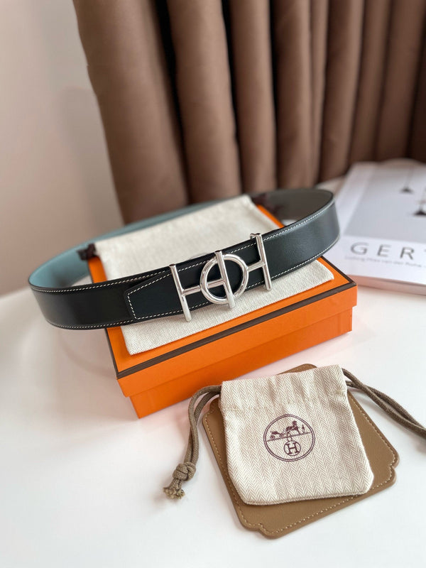 H ULYSSE BELT 38MM SILVER BUCKLE BLACK SKY BLUE LEATHER