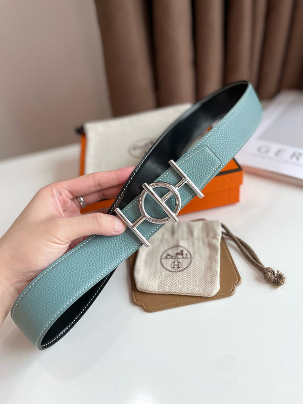 H ULYSSE BELT 38MM SILVER BUCKLE BLACK SKY BLUE LEATHER