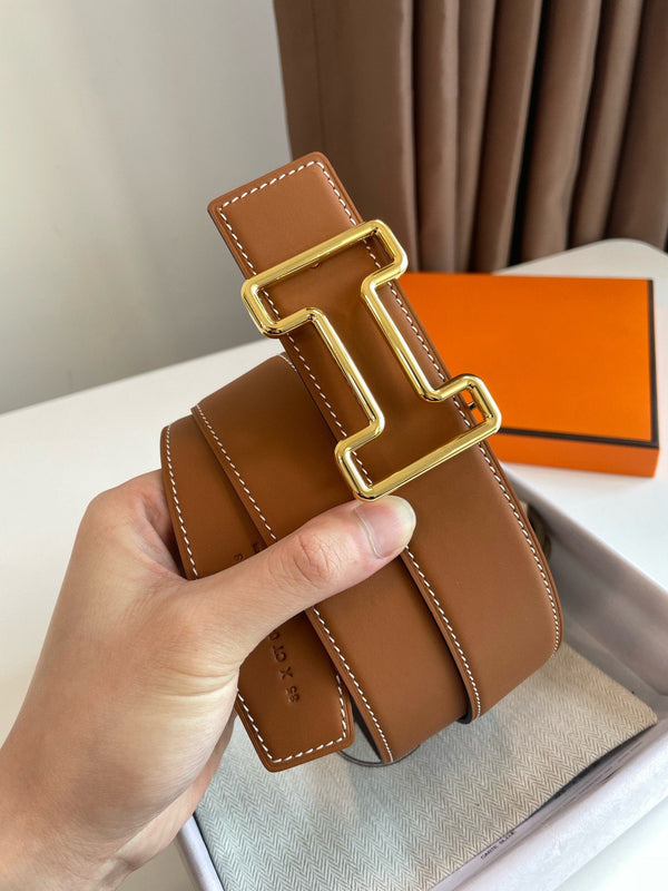 H TONIGHT BELT 38MM GOLD BUCKLE CHESTNUTE GRAPHITE LEATHER