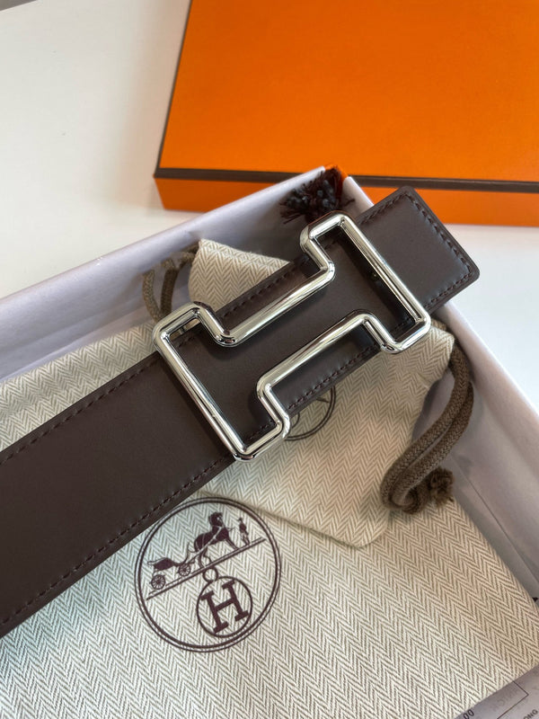 H TONIGHT BELT 38MM SILVER BUCKLE BLACK GRAPHITE LEATHER