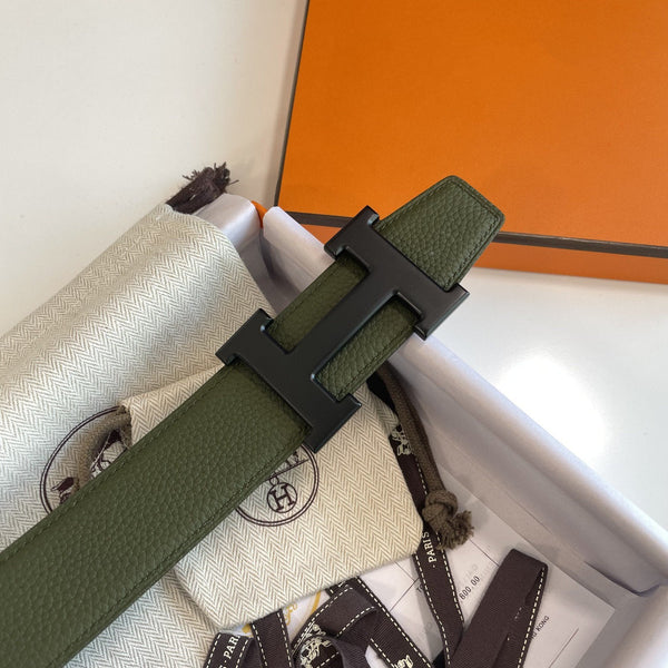 H CONTANCE BELT 38MM BLACK BUCKLE GREEN BLACK LEATHER