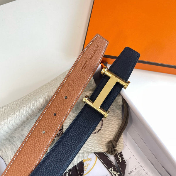 H AGORA BELT 32MM DARK BLUE BROWN LEATHER