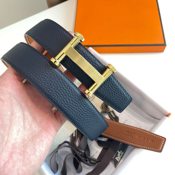H AGORA BELT 32MM DARK BLUE BROWN LEATHER
